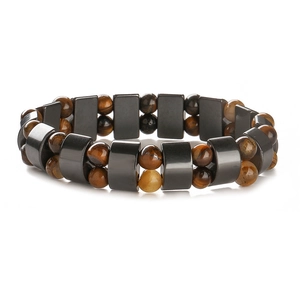 Natural tiger eye and black hematite double-layer beaded bracelet for men and women