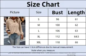 Size guide for lace panel blouse with detailed bust and length measurements in cm