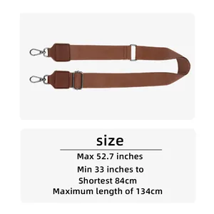 Detail showing adjustable strap dimensions from 33 to 52.7 inches for the tote bag