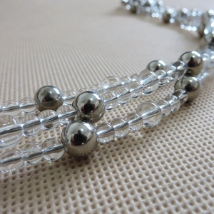 Short beaded handbag handle with faceted crystal beads and silver metal spheres