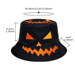 Halloween black cotton bucket hat with orange pumpkin jack-o-lantern face print