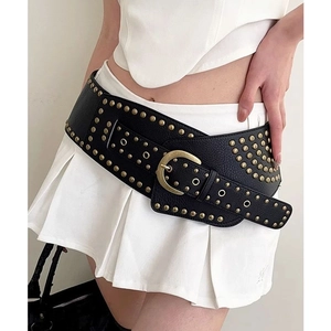 Damen Kunstleder Taillenkette Gürtel Mit Runden Metallnieten Vintage Punk Rock Breiter Taillengürtel Modeaccessoire