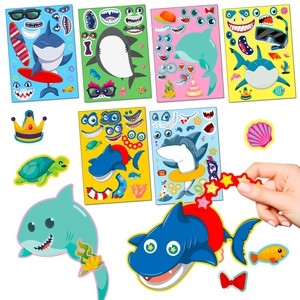 DIY Shark Face Changing Stickers For Kids Ocean Creatures Cartoon Puzzle Stickers For Birthday Party Favors Creative Hand Craft