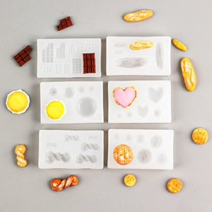 Mini food silicone molds for making DIY chocolate, croissant, and waffle miniatures