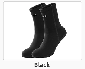 Professional 3mm neoprene diving socks in black with non-slip sole for water sports