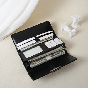 Elegant black long wallet with multi-card slots and spacious folding interior design