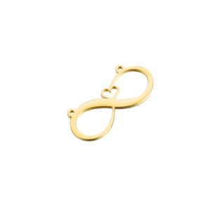 Detailed macro shot of golden infinity heart pendant with mirror finish and connector holes