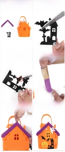 Step-by-step DIY assembly guide for Halloween felt candy bag with self-adhesive parts