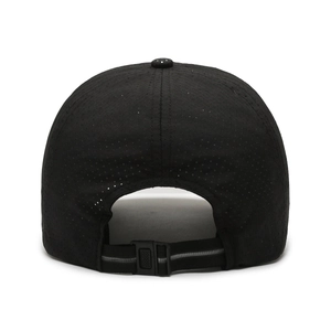 Rear view of lightweight quick-dry sports cap with breathable laser-cut holes and strap
