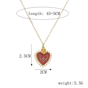 Detailed size specifications for heart pendant necklace with red enamel and gold finish