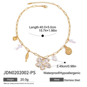 Détails du collier en acier inoxydable avec pendentifs coquillage et perle et mesures