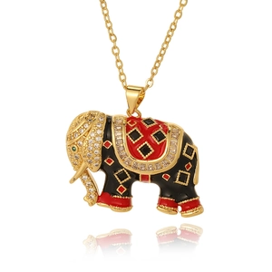 Ethnic gold elephant pendant necklace with colorful enamel and sparkling crystals
