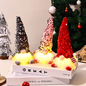 LED Christmas Gnome Sequin Pointed Hat Plush Doll Glowing Beard Holiday Desktop Ornament Festival Party Gift Decoration
