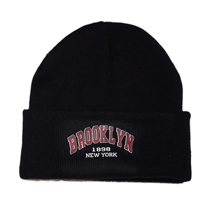 Black Brooklyn 1898 New York knitted beanie hat for winter warmth and casual wear