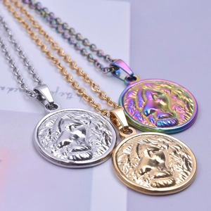 Rainbow, gold, and silver lion head pendant necklaces on stainless steel chains