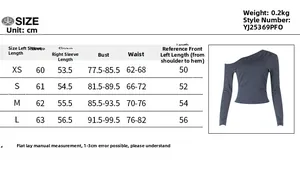 Size chart showing measurements for the off-shoulder striped long sleeve slim fit top