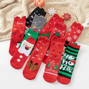 Christmas Mid-Calf Socks Knitted Cotton Blend Cartoon Santa Claus Elk Snowman Holiday Party Gift Dimensional Ears Pom-Poms