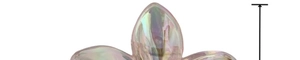 Macro view of pearlescent plumeria hair claw clip with internal metal spring mechanism
