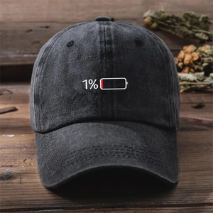 Casquette de baseball en jean délavé vintage avec broderie créative de batterie 1%