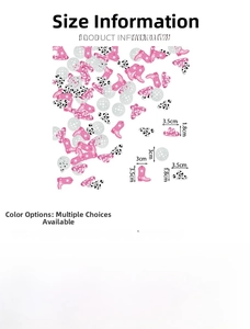 Disco party confetti set with pink boots, mirror balls, and cowgirl hats in detail