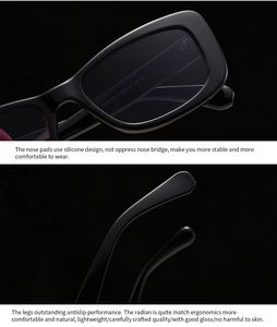 Close-up of ergonomic silicone nose pads and durable black temples of narrow sunglasses