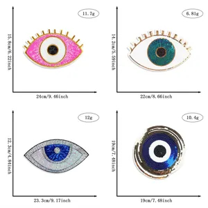 Size specifications for embroidered eye patches with dimensions in cm and inches