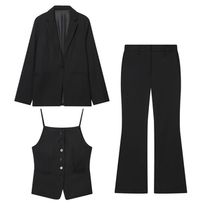 Costume Trois Pièces Élégant Pour Femme Bureau Affaires Décontracté Blazer Manches Longues Gilet Et Pantalon Évasé