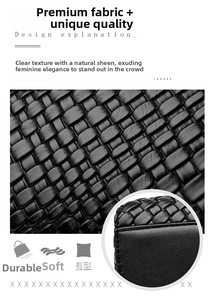 Close-up of durable black woven leather texture with fine stitching on the shoulder bag