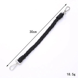 30cm black handwoven phone wrist strap with silver metal lobster clasps for handbags