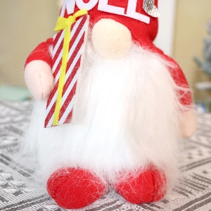 Luminous Christmas Gnome doll with NOEL hat and plush beard on geometric pattern background