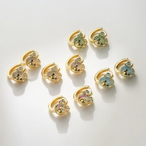 Teddy Bear Huggie Hoop Earrings Copper Gold Plated Micro Paved Colorful Zircon Animal Ear Jewelry For Women Girls Cute