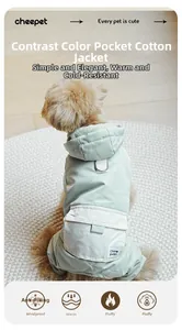 Vue macro du manteau pour chien vert menthe avec anneau en D et poche contrastée