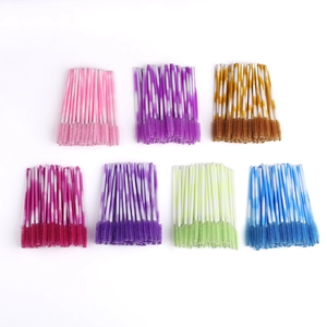 50-piece set of disposable spiral eyelash brushes with colorful marble gradient handles