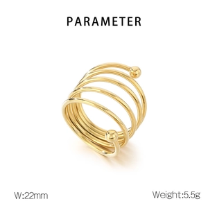 Detail view of multi-layer spiral stainless steel ring with dimensions W 22mm and weight 5.5g