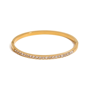 Elegant gold plated stainless steel hinge bracelet with sparkling crystal rhinestones