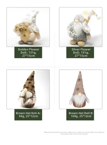 Detail showing four Christmas gnomes with snowflake and reindeer patterns in a 2x2 grid view