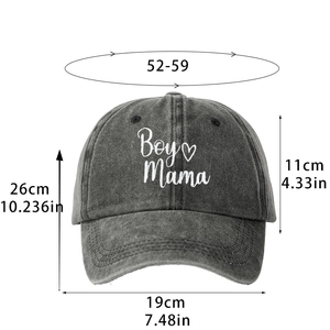 Washed cotton Boy Mama baseball cap with white embroidery and adjustable back strap