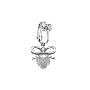 Clip de nombril coeur et noeud argenté sans perçage avec zircons blancs brillants