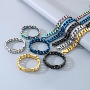 Hip Hop Cuban Link Chain Necklace And Bracelet Jewelry Stainless Steel Polished Streetwear For Men