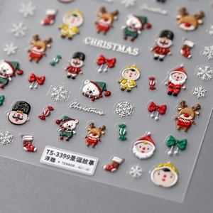 3D embossed Christmas nail art stickers with Santa Claus reindeer and snowflake patterns