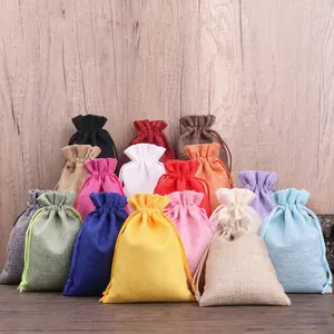Burlap Drawstring Bags Linen Pouch Solid Color Jewelry Packaging Gift Wrapping Wedding Favors Storage Reusable