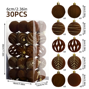 Détails de 30 boules de Noël velours marron 6cm avec 5 motifs de textures différents