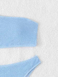 Light blue smocked texture two-piece bikini set with detailed bubbly seersucker fabric