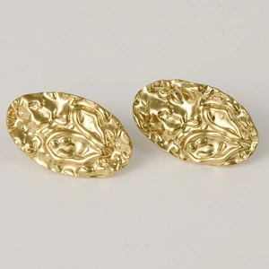 Macro view of gold 18k plated 304 stainless steel earrings with textured finish