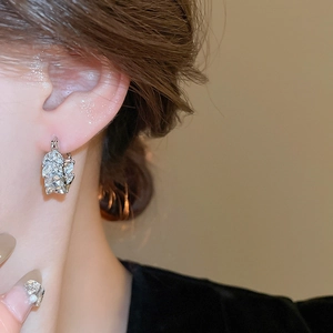 Detail of silver U-shaped wheat ear earrings with marquise-cut marquise zircon crystals