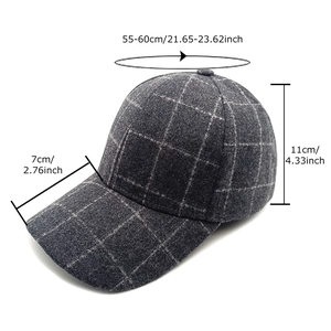 Classic dark grey plaid baseball cap for men and women with adjustable 55-60cm size