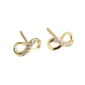 Minimalist s925 silver infinity stud earrings with sparkling crystals in golden finish