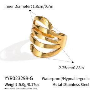Detailed size specifications for the multilayer spiral 18k gold plated stainless steel ring