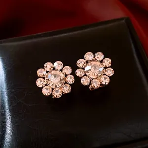 Flower Stud Earrings Alloy Rhinestone With Silver Earring Post Elegant Luxury Style Jewelry For Women