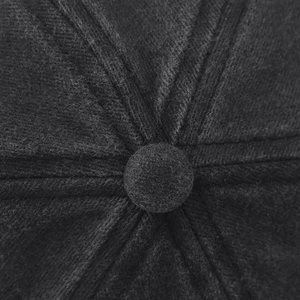 Detail of the stitched crown and fabric texture on a charcoal washed cotton baseball cap